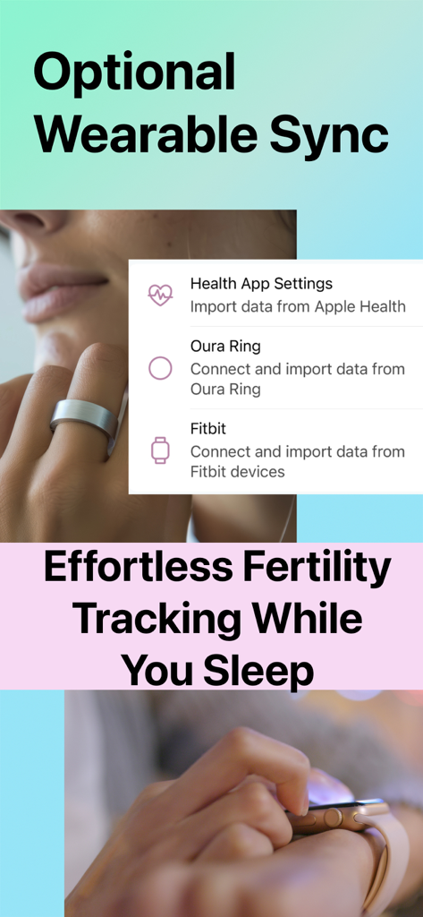 Wearable sync menu for Apple Health Oura Ring and Fitbit integration