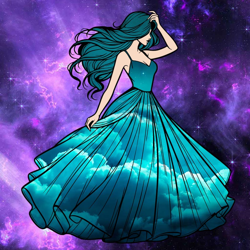 realistic woman with dress flowing in the wind