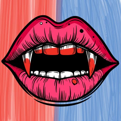 lips with vampire teeth