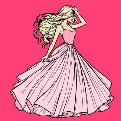 realistic woman with dress flowing in the wind