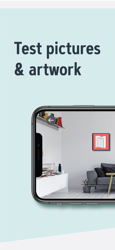 Visualización RA de una obra de arte en la pared de una sala de estar a través de la aplicación Wallary