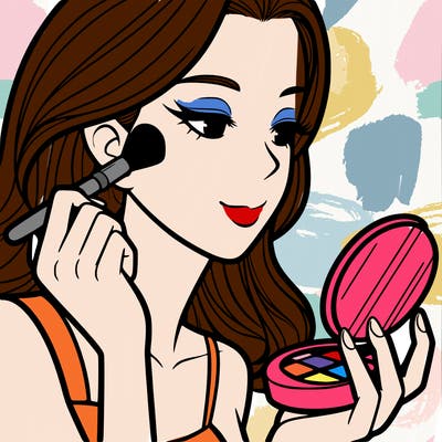 little girl putting on makeup