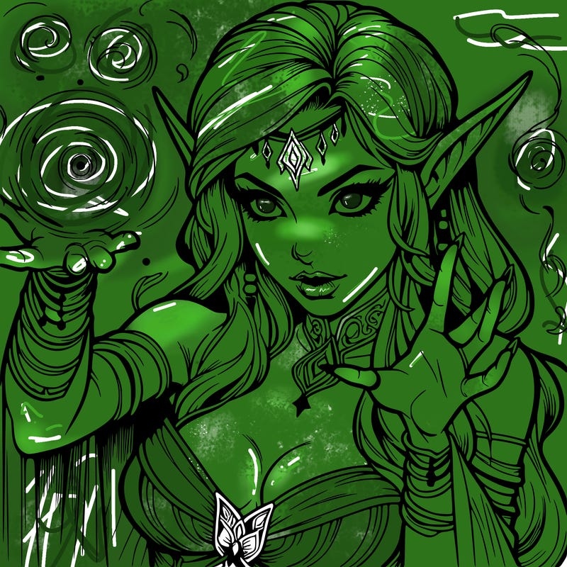 realistic scary beautiful elf sorceress casting spell