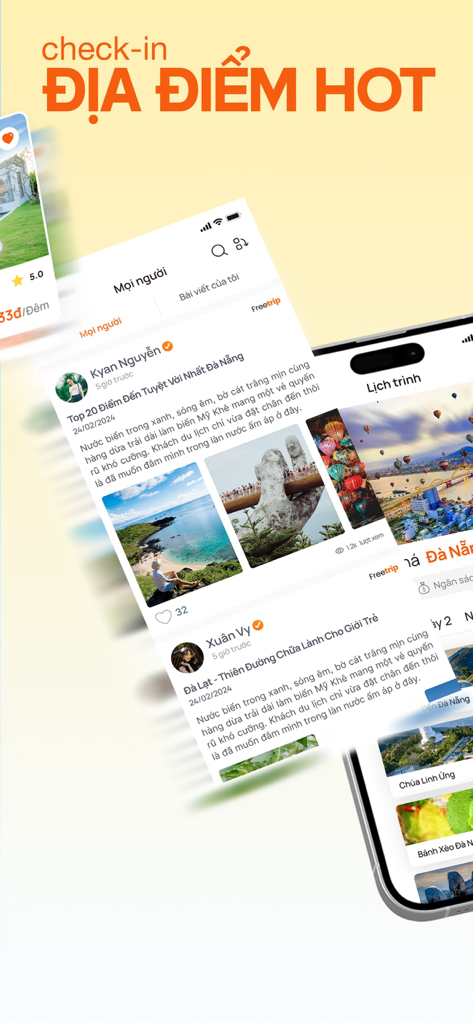 Freetrip - Freetrip app social media feed showcasing user travel posts and popular destination discovery