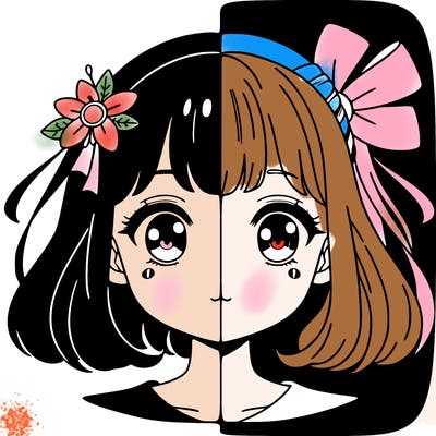 split art with an anime girl