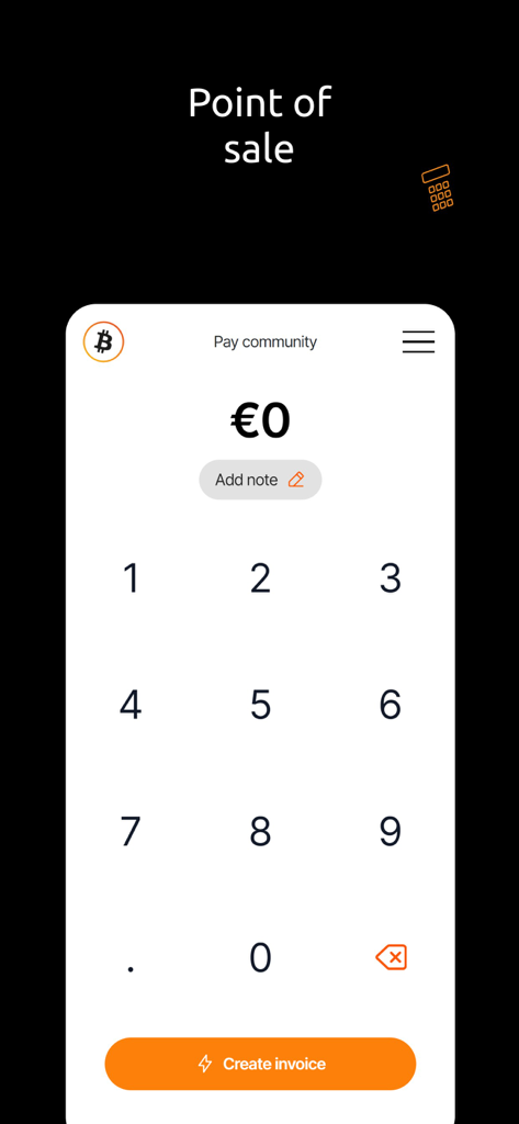 Blink (Bitcoin Wallet) - Blink Bitcoin Wallet point of sale screen with numeric keypad and create invoice button