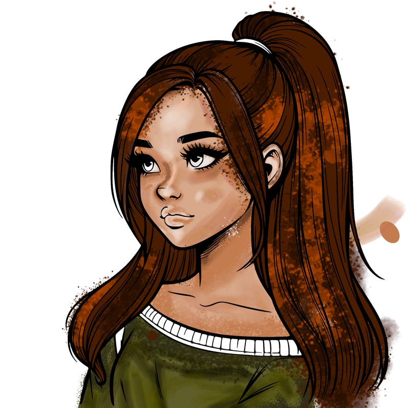 realistic girl with a high ponytail