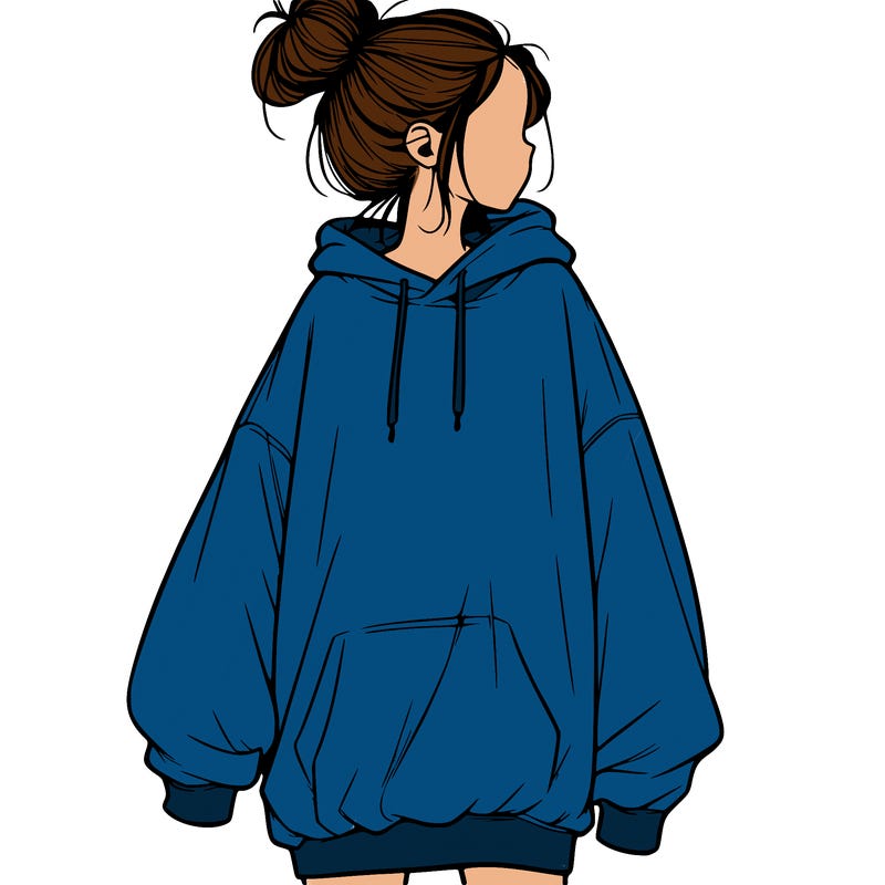 realistic girl with a oversized sweatshirt on and a bun