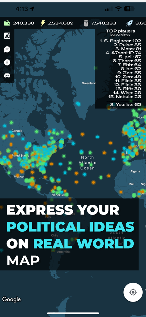 Real World Map War Strategy - Real World Map War Strategy game screen showing world map and player leaderboard