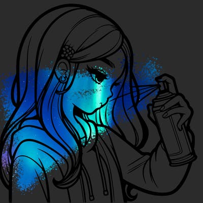 a realistic girl spray painting