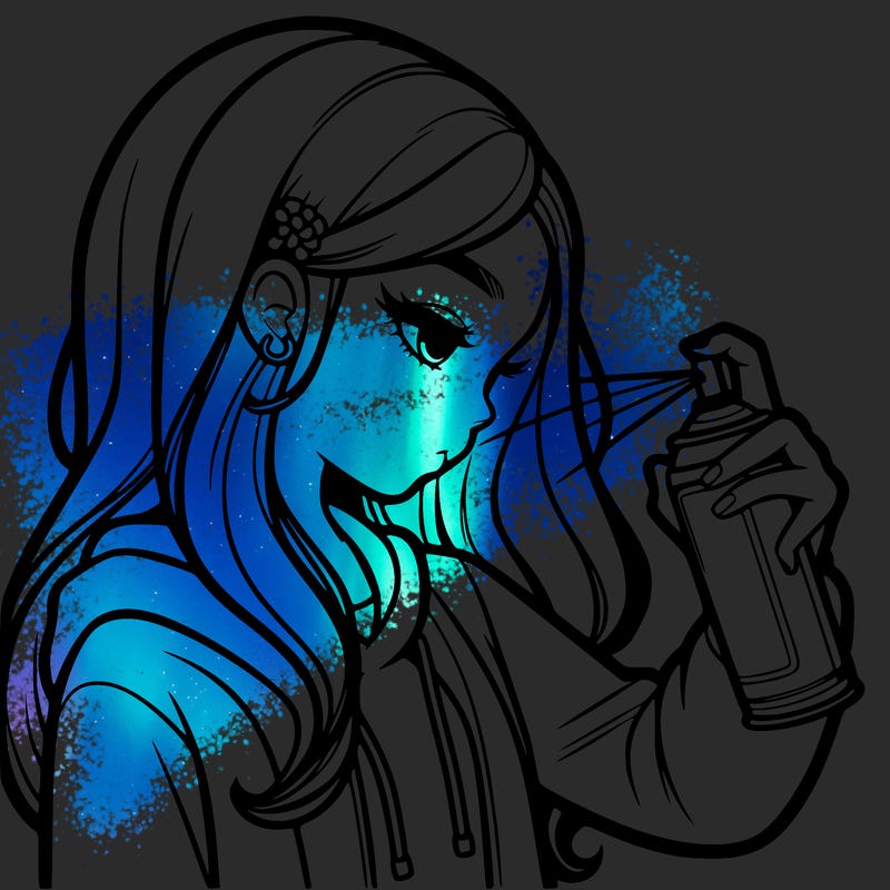 a realistic girl spray painting