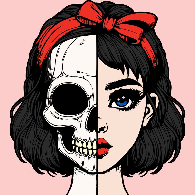 realistic girl with half skull mask