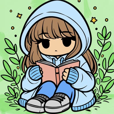 girl in oversized hoodie reading a book