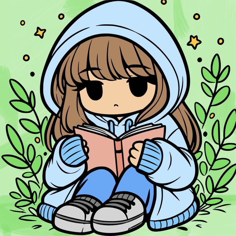 girl in oversized hoodie reading a book