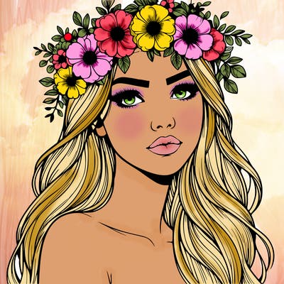 realistic woman with flowers crown
