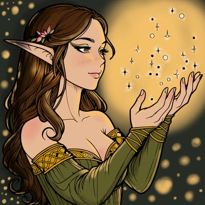 realistic elf girl doing magic