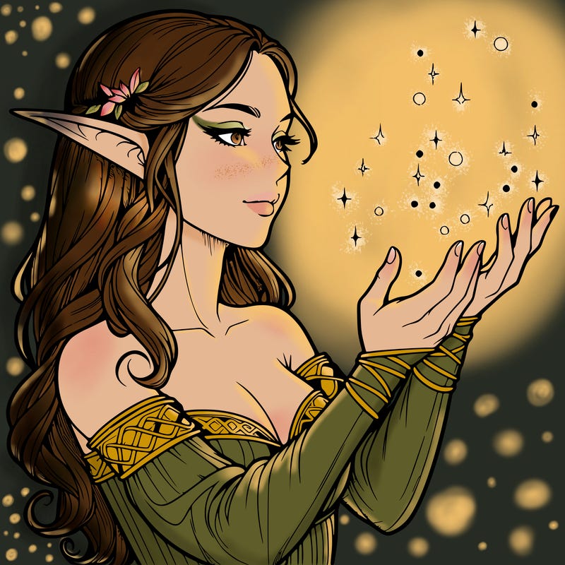 realistic elf girl doing magic