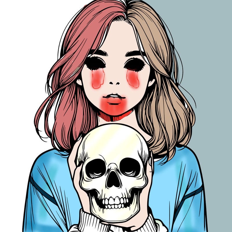 realistic girl holding a skull