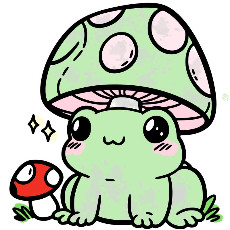 a cute frog with a mushroom hat