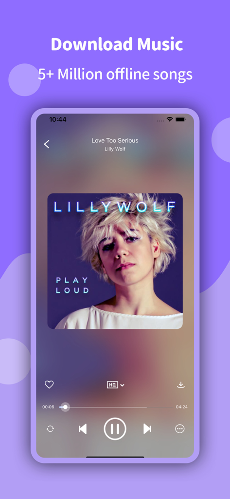 Music Downloader For Mp3 - Mobile app interface of Music Downloader For Mp3 showing a music player and offline download options