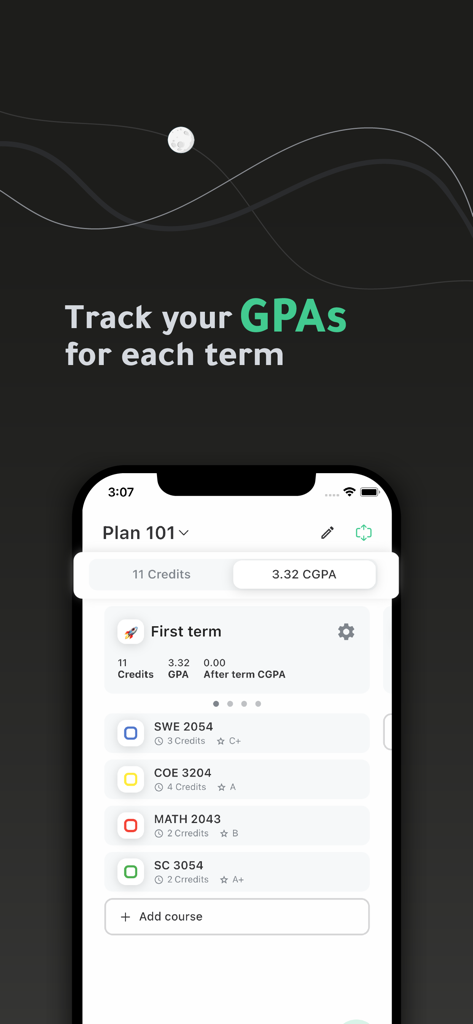 Khotta AI app screen showing student GPA tracking and course grades