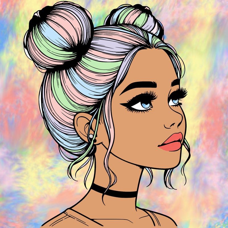 realistic girl with buns on the top of her head
