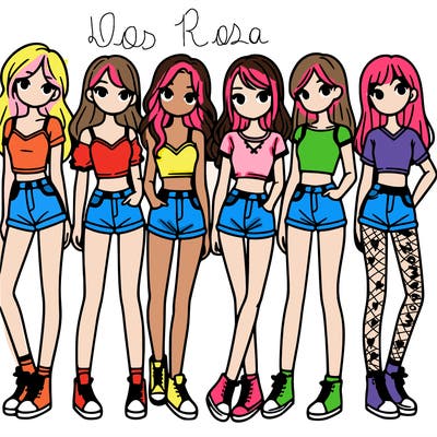 a group of girls wearing crop tops and shorts