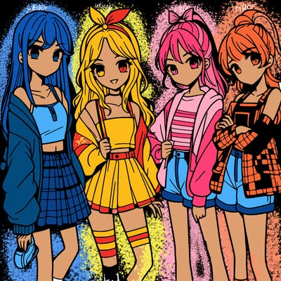 teen manga girls group of 4