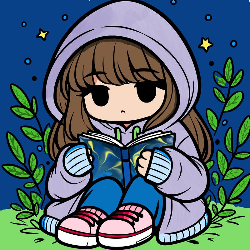 girl in oversized hoodie reading a book