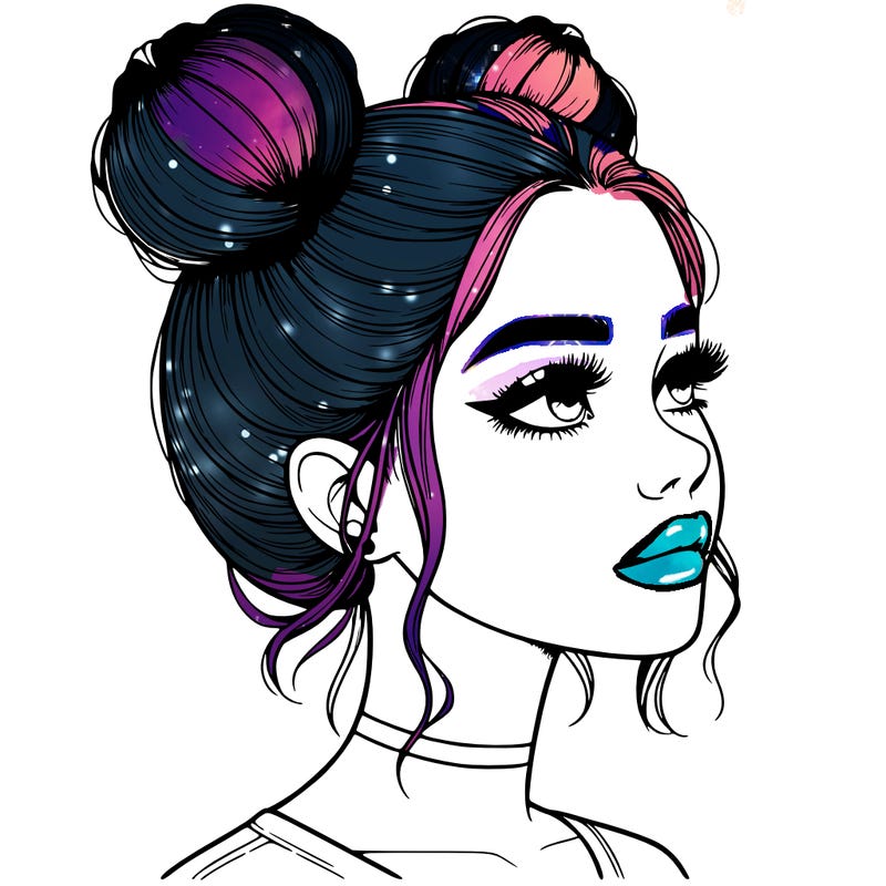 realistic girl with buns on the top of her head