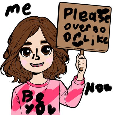 realistic girl holding up a sign