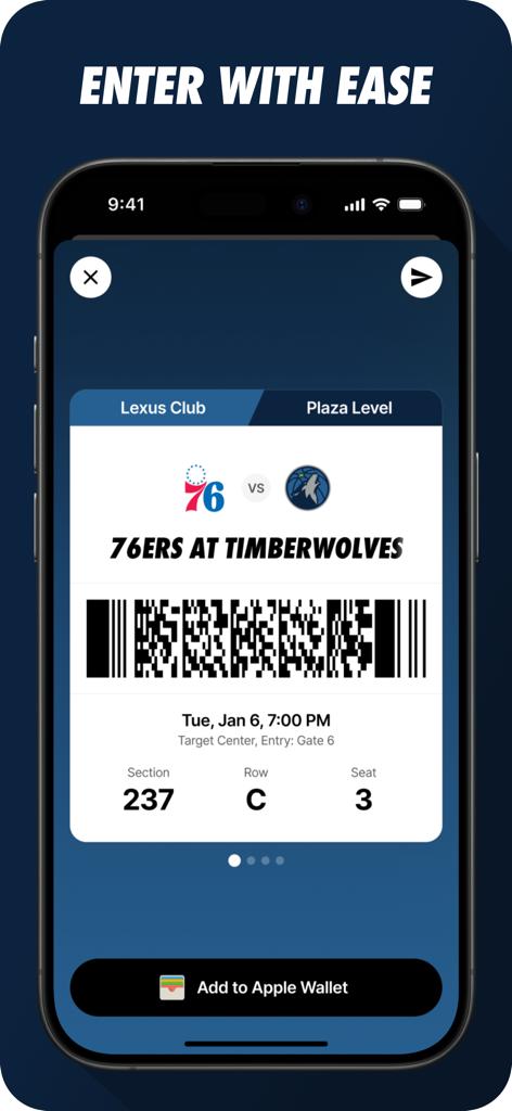 Minnesota Timberwolves - 携帯電話上のミネソタ・ティンバーウルブズのバスケットボールの試合のデジタルチケット。
