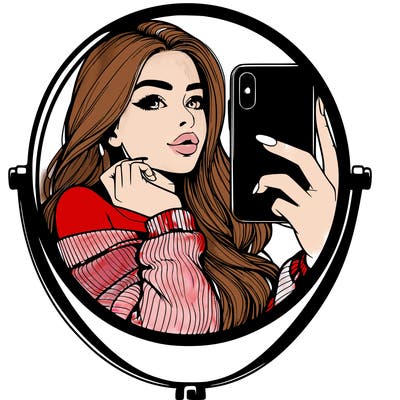 realistic girl taking mirror selfie beautiful