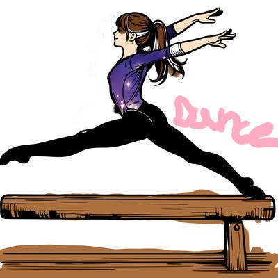 a realistic girl doing gymnastics on the beam