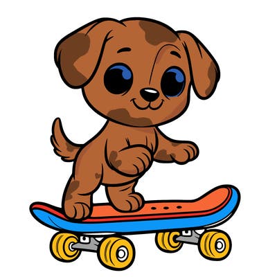 puppy standing up skateboarding