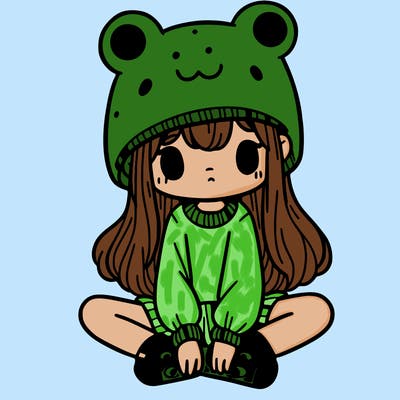 a girl wearing a frog hat and some frog socks