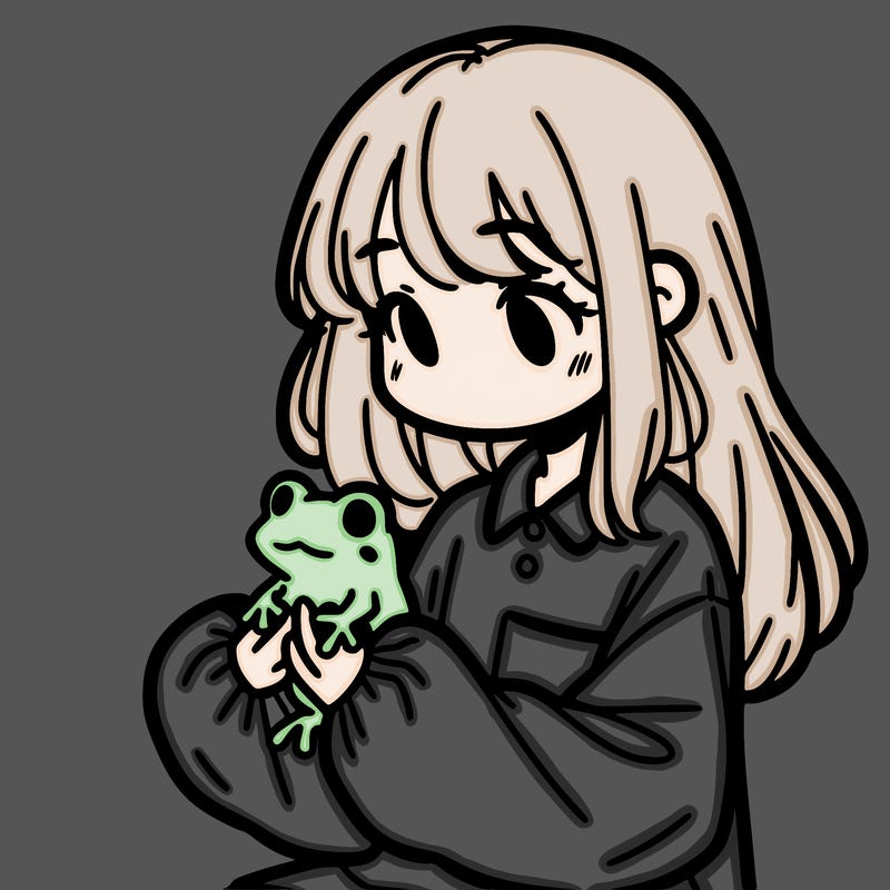 girl with long hair and a oversized shirt. and she is holding a frog