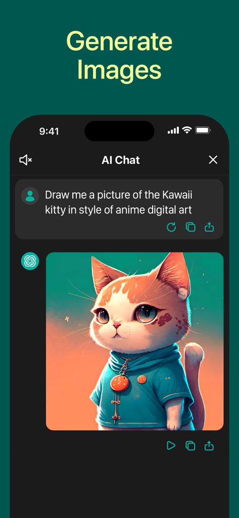 AI Chatbot with Сhat - Chatrun - Chatrun AI generating a kawaii anime cat image from a text prompt