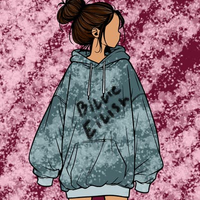 realistic girl with a oversized sweatshirt on and a bun