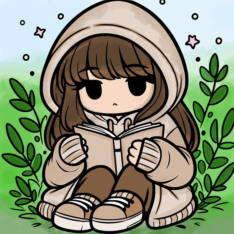 girl in oversized hoodie reading a book
