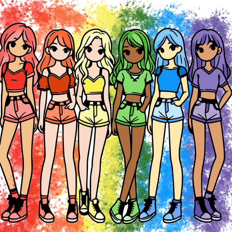 a group of girls wearing crop tops and shorts