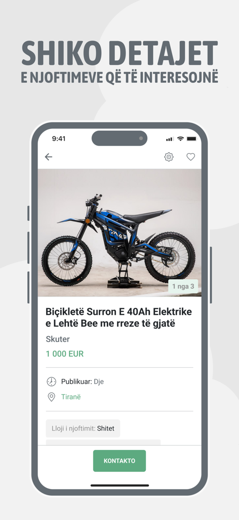 MerrJep Albania - MerrJep Albania mobile app screen displaying an electric bike for sale in Tirana.