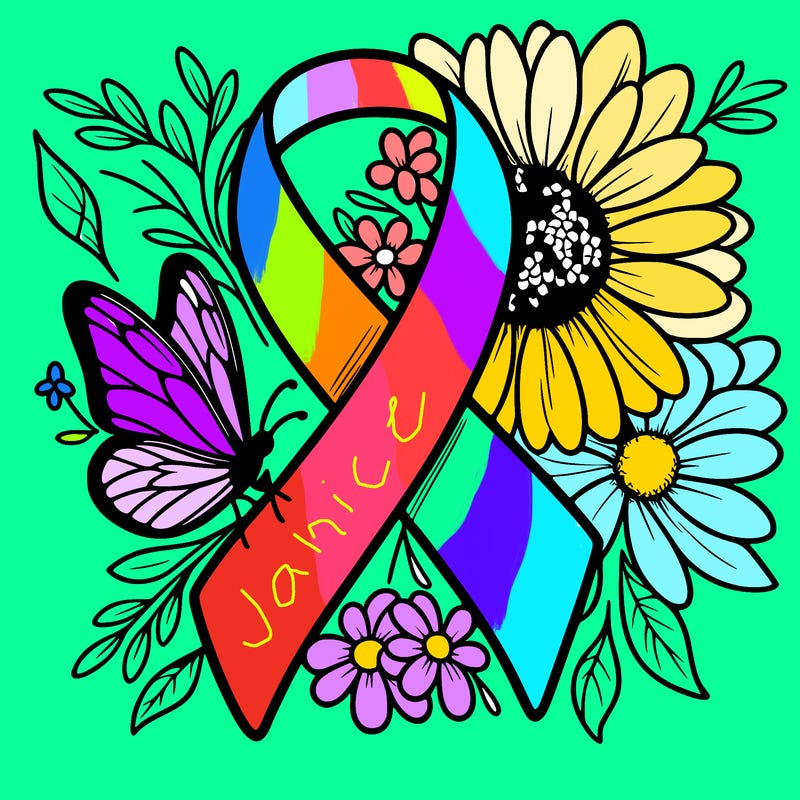 cancer awareness symbol with flowers and butterflies