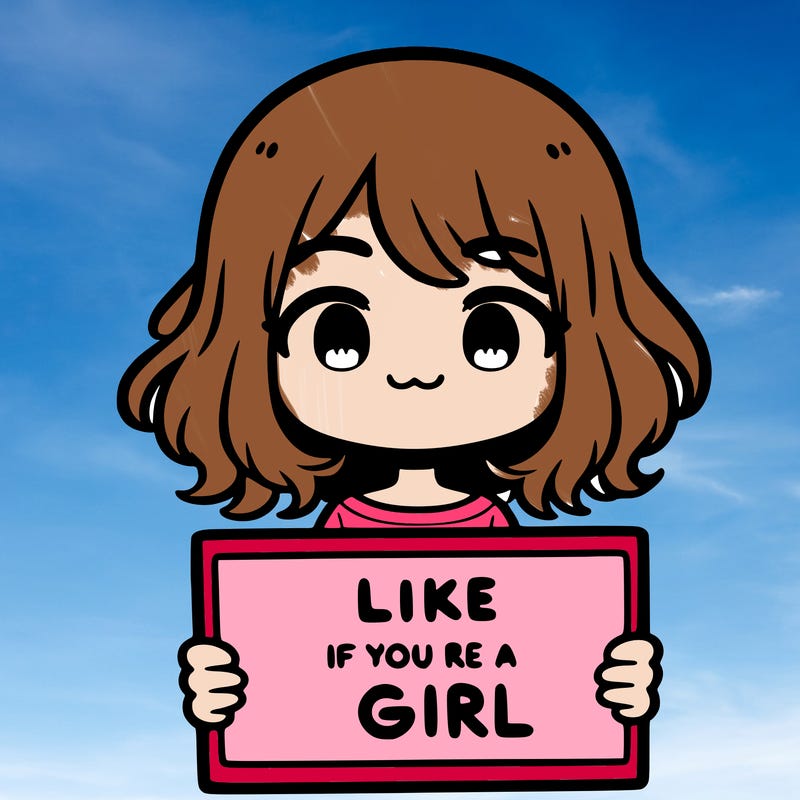 a cute girl holding a sign that says like if you’re a girl