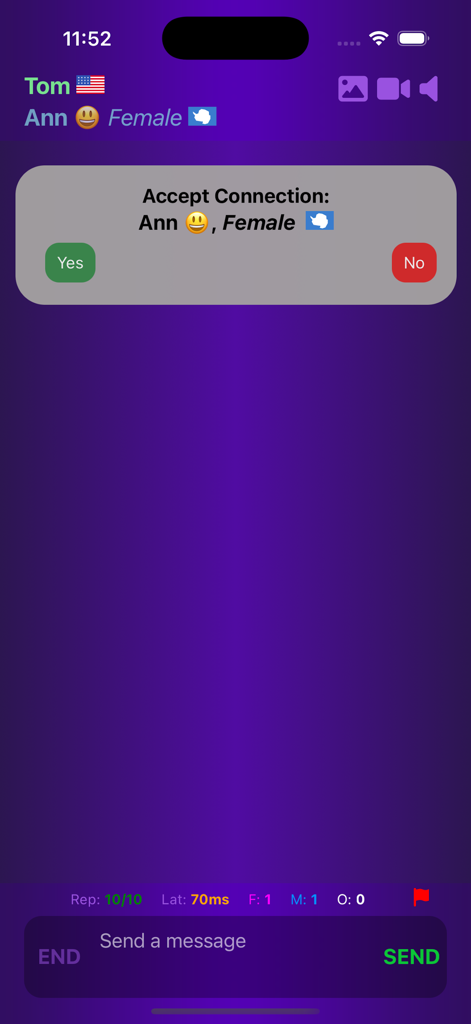 BÄNTR.LIVE - Schermata di richiesta di connessione di Bantr Live con pulsanti sì e no