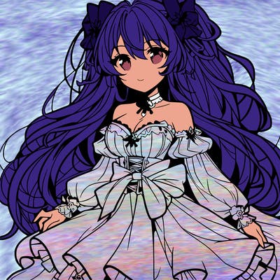 a anime girl with long hair long skirt and beautiful top