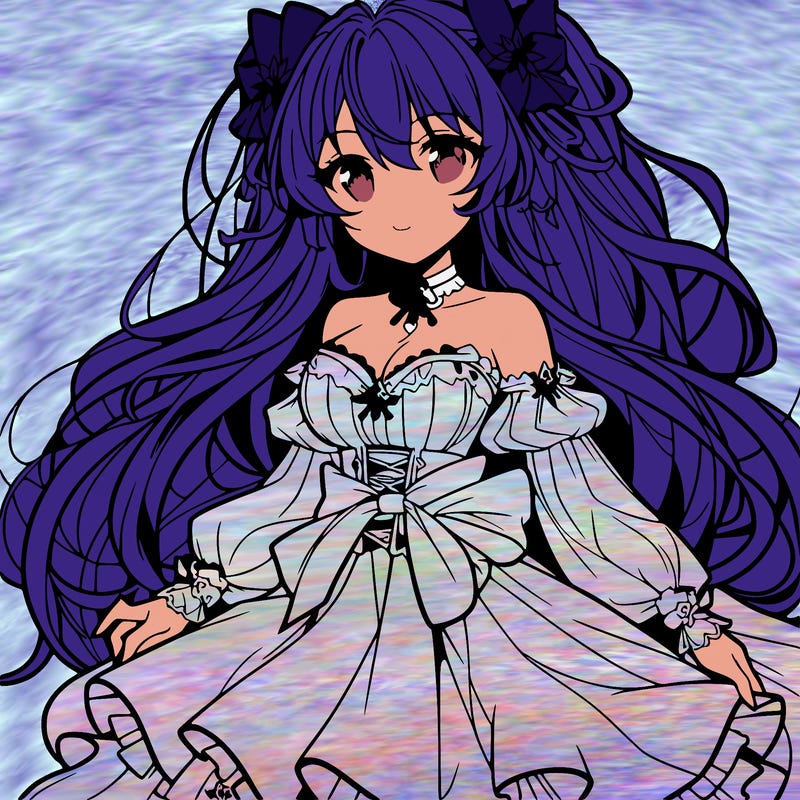 a anime girl with long hair long skirt and beautiful top