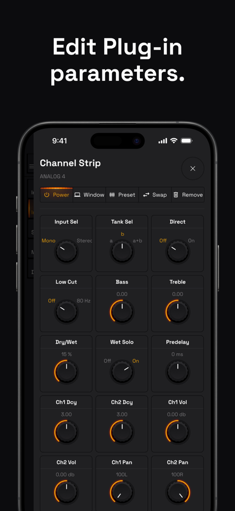 Console Remote Control - Interface of Console Remote Control app showing audio plugin parameter adjustments