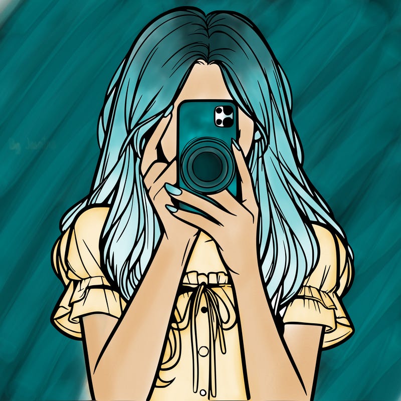 a realistic girl holding her phone taking pictures