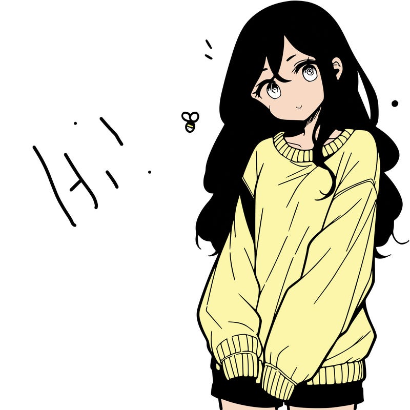 manga teen girl  in a sweater and baggy pants